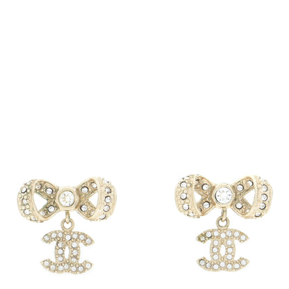 Chanel Crystal CC Bow Drop Earrings Gold 1 of 5