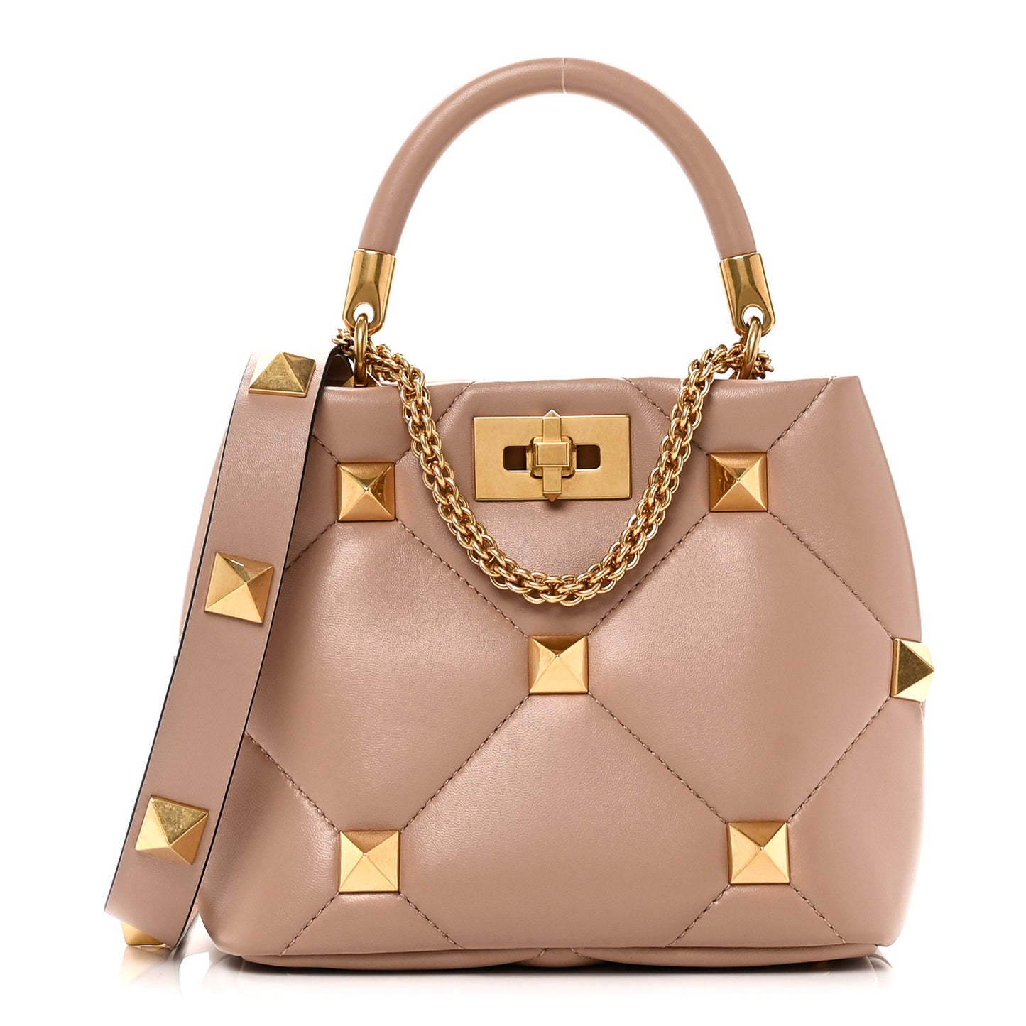 Nappa Small Roman Stud The Handle Bag Rose Cannelle