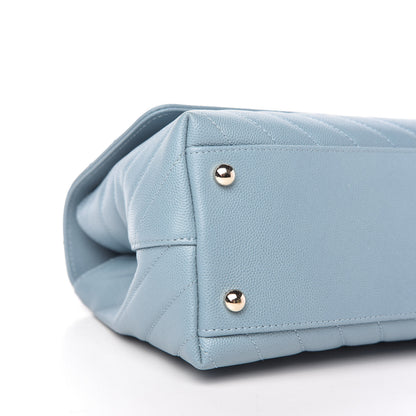 Chanel Caviar Chevron Quilted Small Coco Handle Flap Light Blue 6 of 10