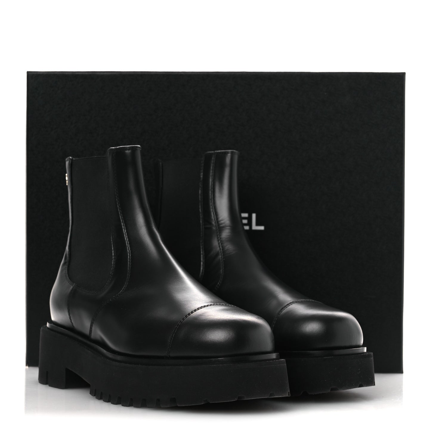 Calfskin Cap Toe CC Short Boots 41 Black
