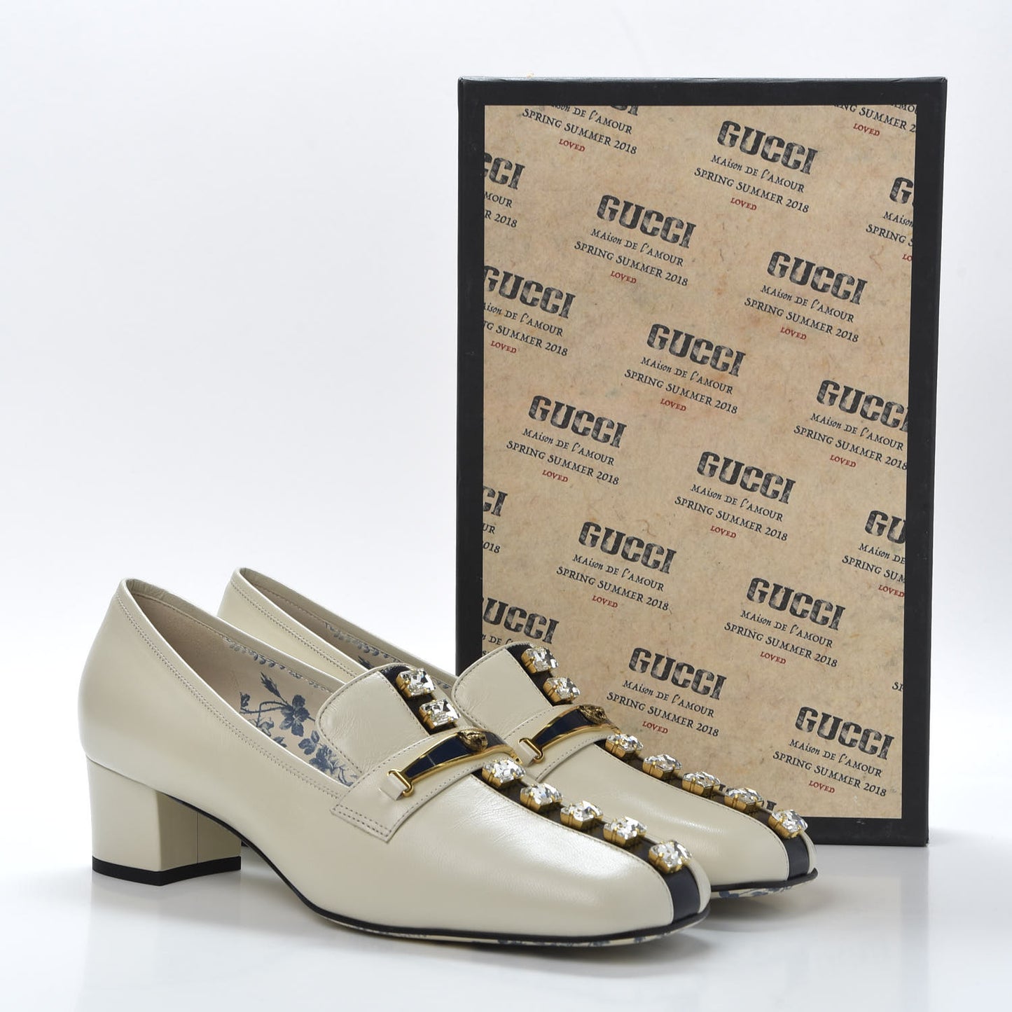 Goatskin Crystal Mid-Heel Loafer Pumps 41 Ivory