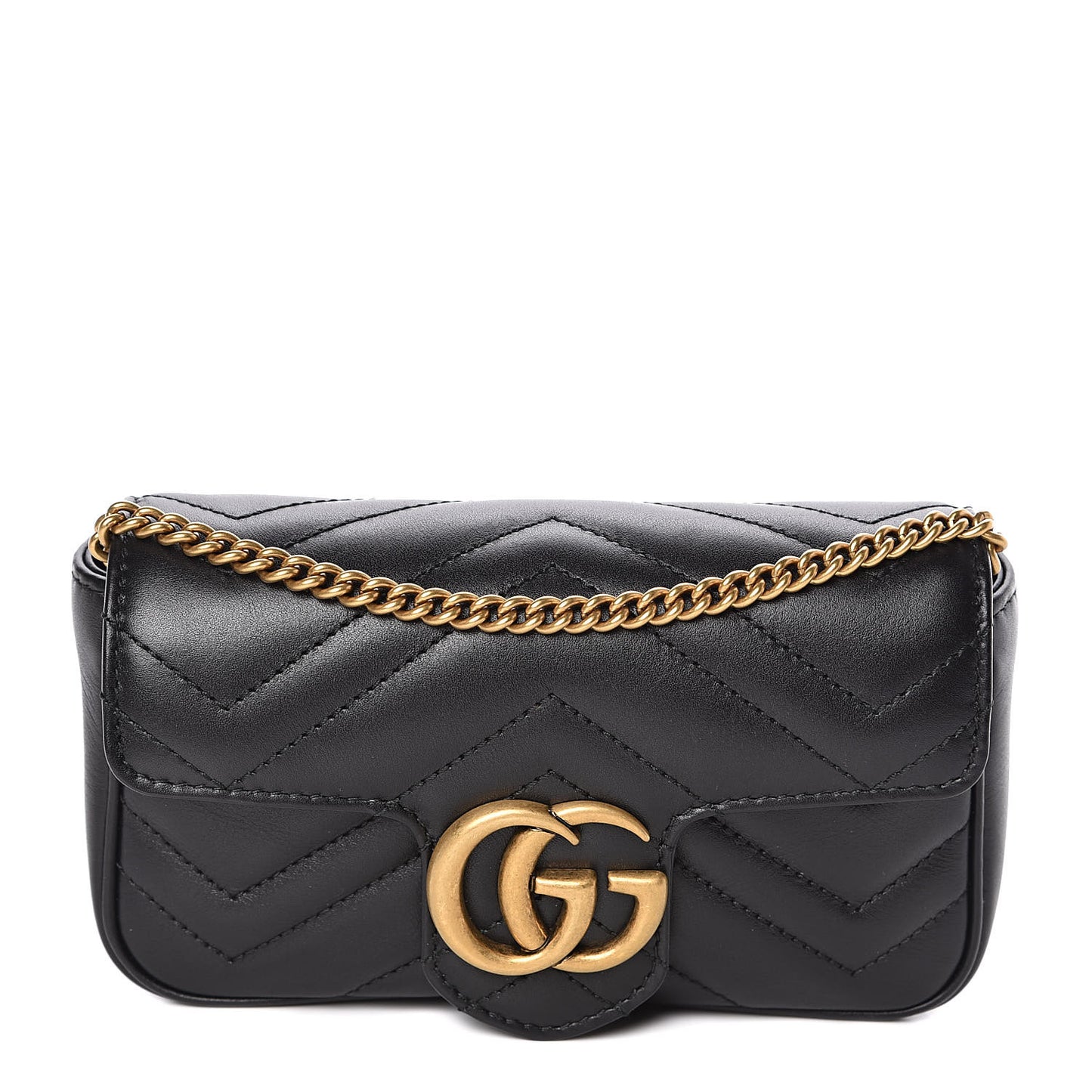 Calfskin Matelasse Super Mini GG Marmont Shoulder Bag Black