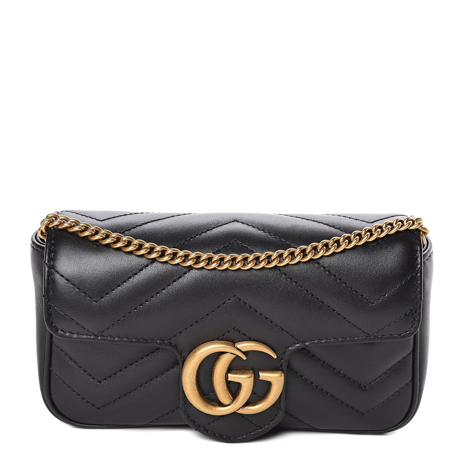Gucci Calfskin Matelasse Super Mini GG Marmont Shoulder Bag Black 1 of 11