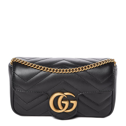 Gucci Calfskin Matelasse Super Mini GG Marmont Shoulder Bag Black 1 of 11