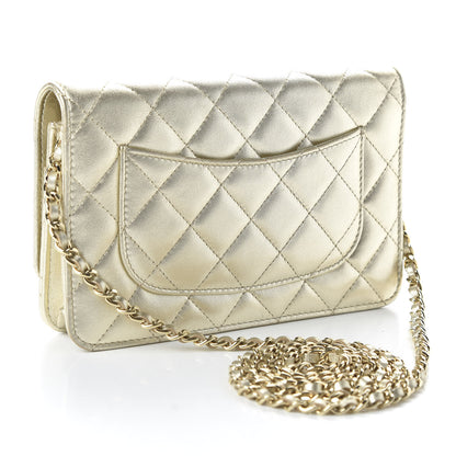 Chanel Metallic Lambskin Quilted Wallet On Chain WOC Gold 3 of 12