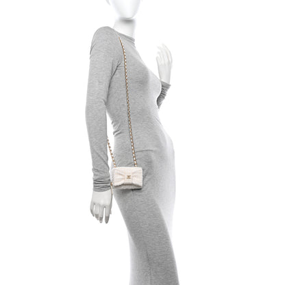 Chanel Tweed Quilted Bow Flap Card Holder On Chain White 2 of 11
