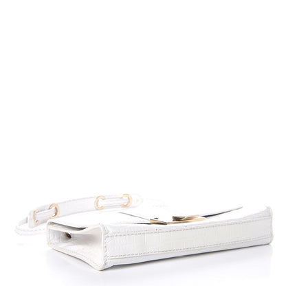 Jimmy Choo Calfskin Crocodile Embossed River Shoulder Bag White 4 of 7