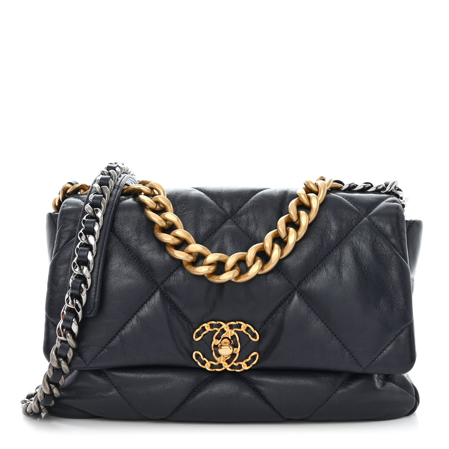 Chanel Lambskin Quilted Large Chanel 19 Flap Navy Blue 1 of 10