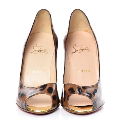 Christian Louboutin Patent Leopard Print Yoyospina 70 Peep Toe Pumps 38 2 of 15