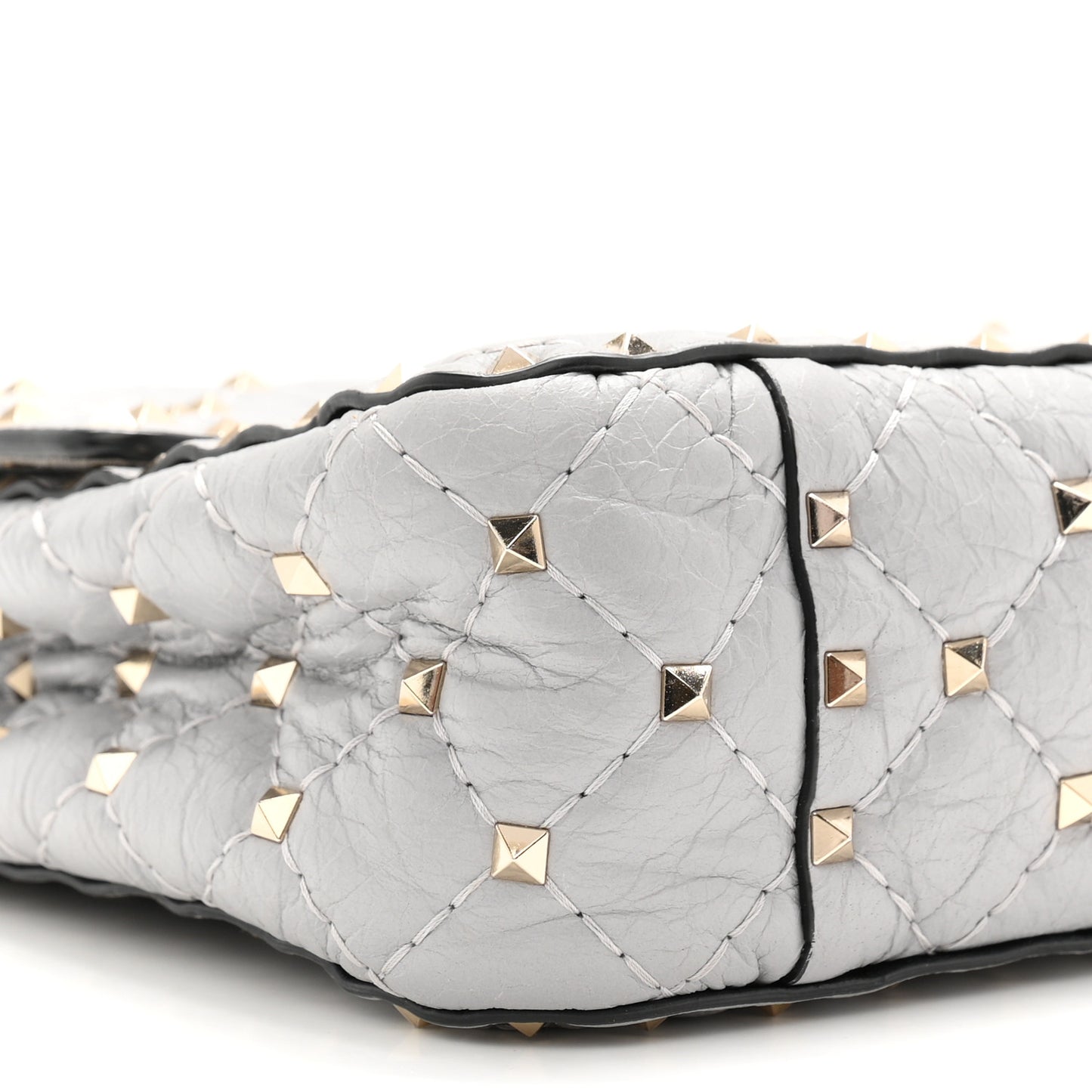 Craquele Nappa Medium Rockstud Spike Shoulder Bag Pastel Grey
