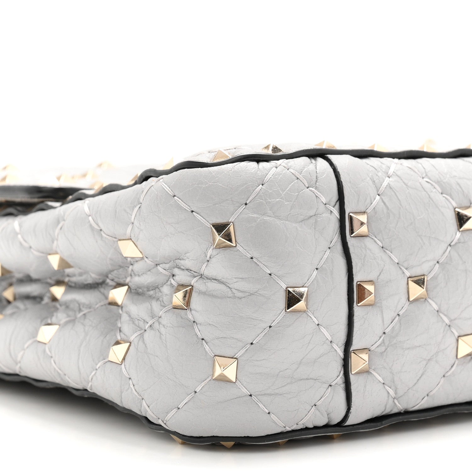 Valentino Garavani Craquele Nappa Medium Rockstud Spike Shoulder Bag Pastel Grey 8 of 10