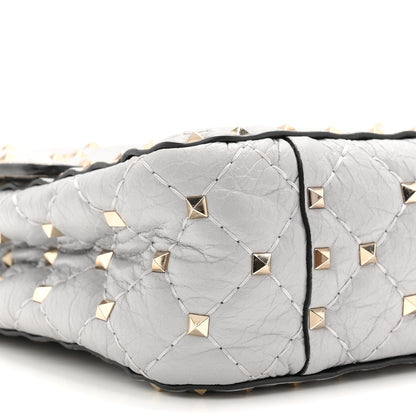 Valentino Garavani Craquele Nappa Medium Rockstud Spike Shoulder Bag Pastel Grey 8 of 10