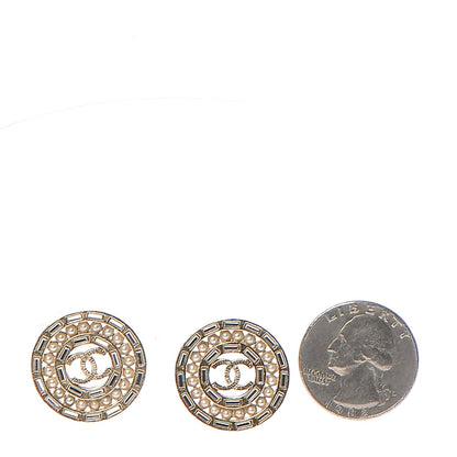 Chanel Pearl Crystal CC Earrings Light Gold 2 of 6