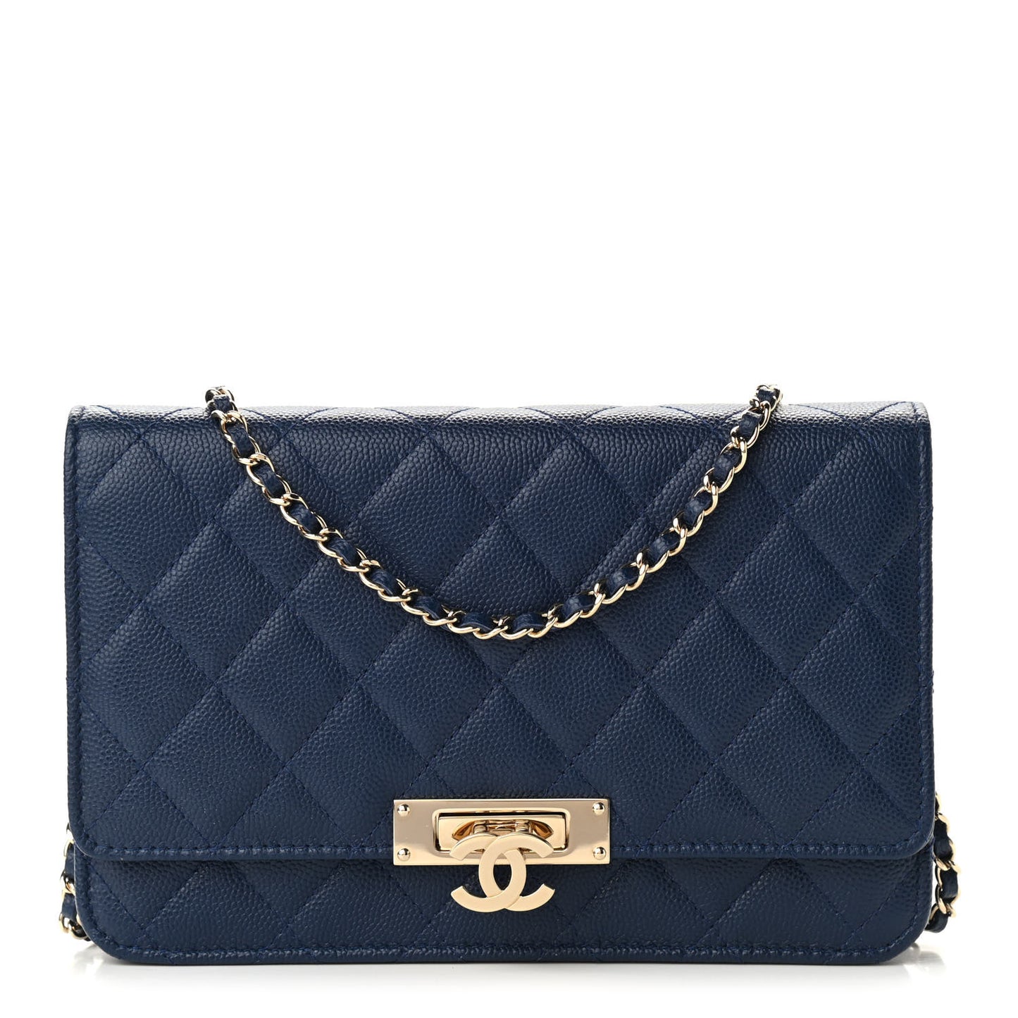 Caviar Quilted Golden Class Wallet On Chain WOC Navy