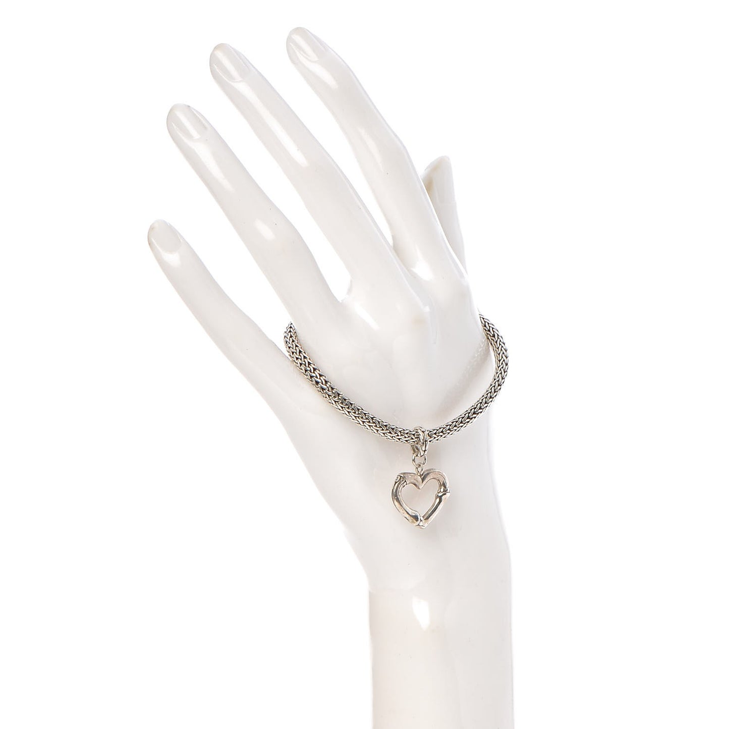 Sterling Silver Bamboo Heart Charm Bracelet