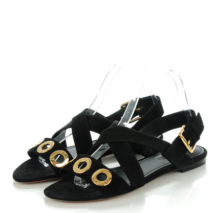 Louis Vuitton Suede Kid Golden Hour Flat Sandals 38 Black 3 of 9