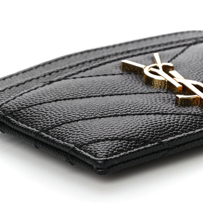 Saint Laurent Grain De Poudre Matelasse Chevron Monogram Credit Card Case Black 9 of 11