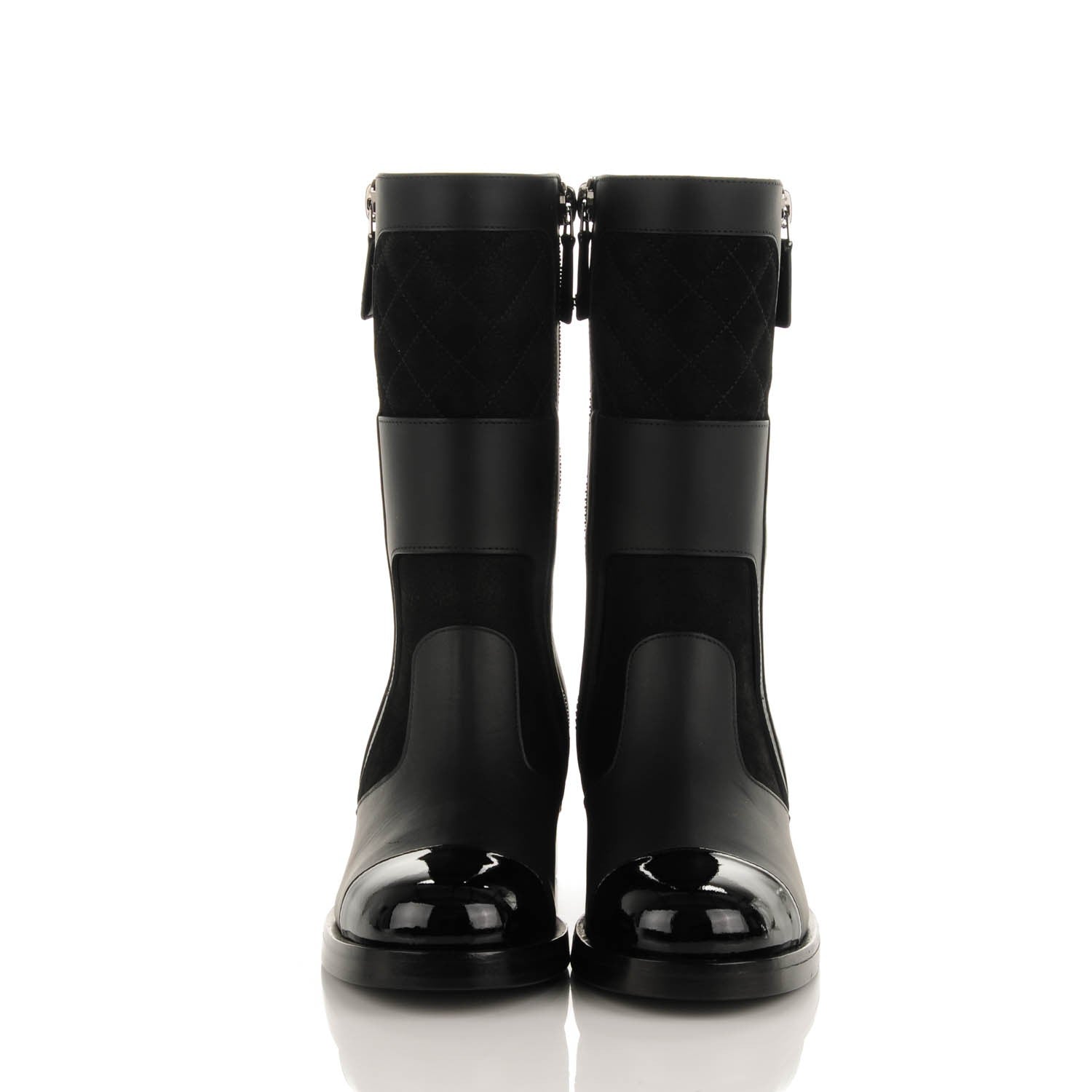 Chanel Calfskin Quilted Patent Cap Toe Boots 35.5 Black 2 of 6