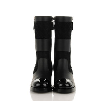 Chanel Calfskin Quilted Patent Cap Toe Boots 35.5 Black 2 of 6