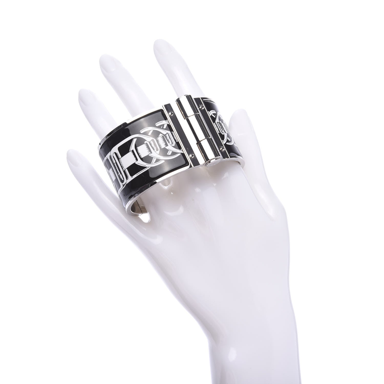 Hermes Enamel Printed Extra Wide Balades Equestres Hinged Bracelet S Positif Negatif 2 of 6