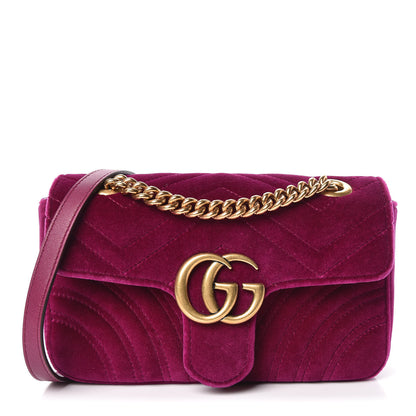 Gucci Velvet Matelasse Mini GG Marmont Shoulder Bag Fuchsia Violet Cyclamen 1 of 11