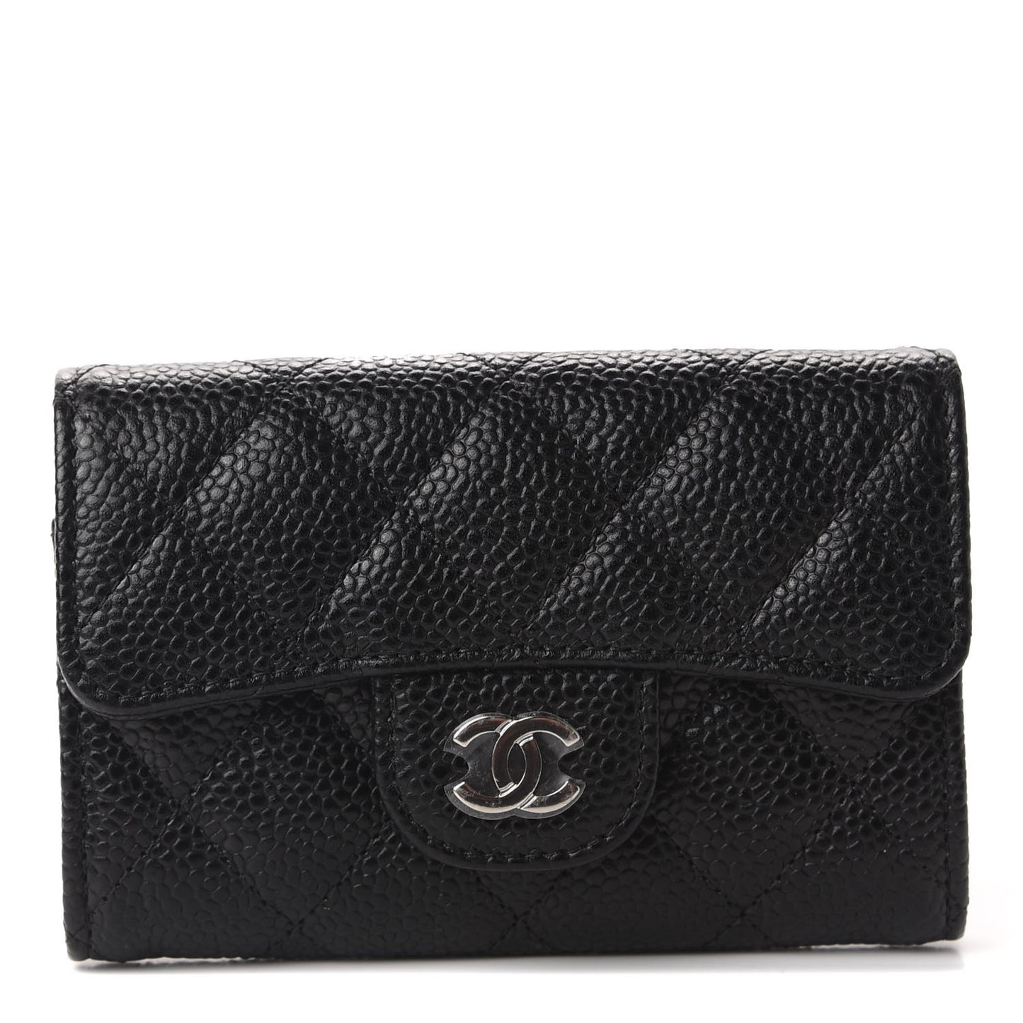 Caviar Quilted Flap Card Holder Wallet Black