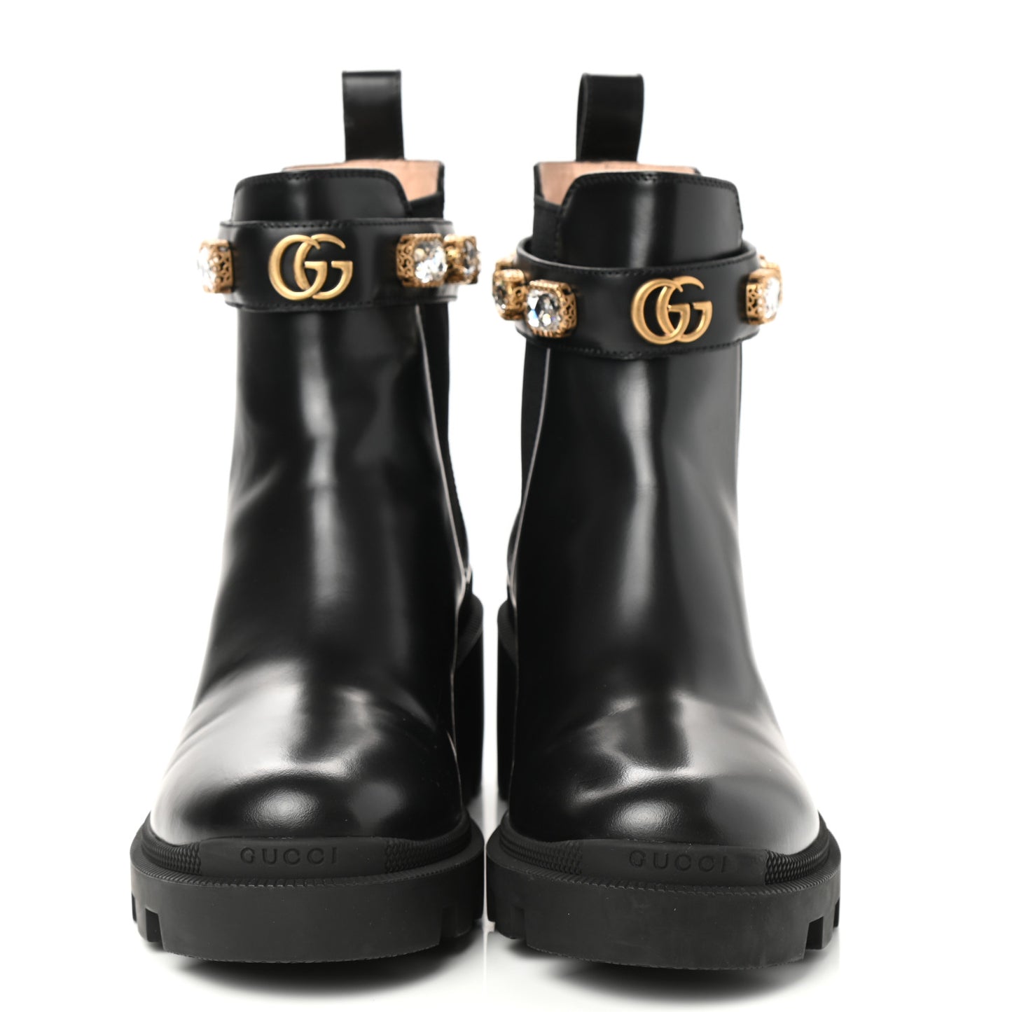Calfskin Crystal GG Trip Chelsea Ankle Boots 38 Black