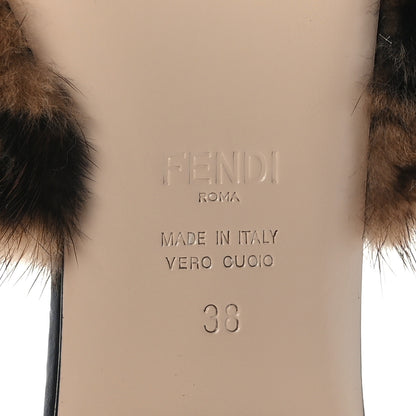 Fendi Calfskin Mink Fur FF Flat Mules 38 Black 7 of 7
