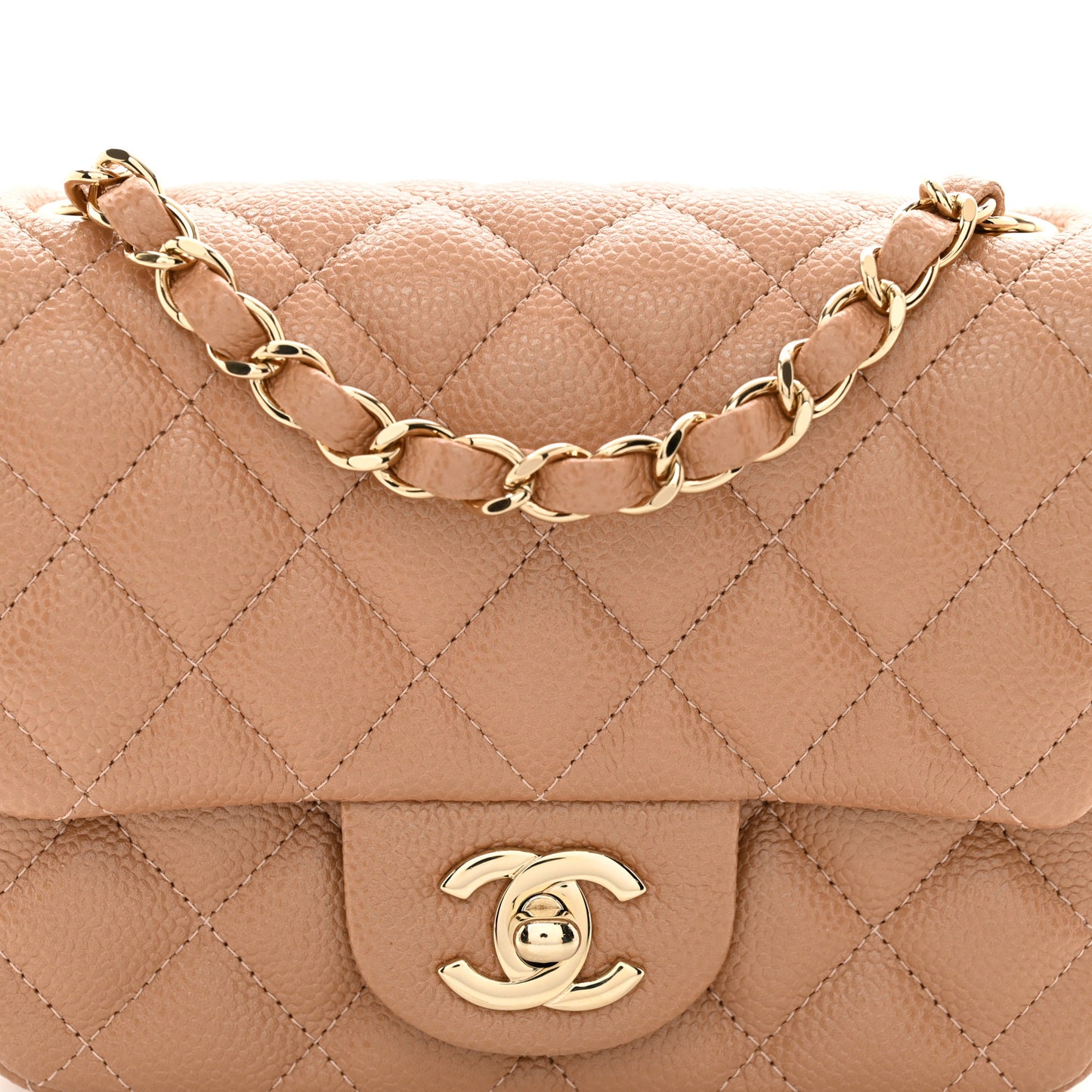 Caviar Quilted Mini Square Flap Beige