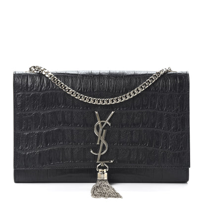 Saint Laurent Calfskin Crocodile Embossed Medium Classic Monogram Kate Tassel Satchel Black 1 of 9