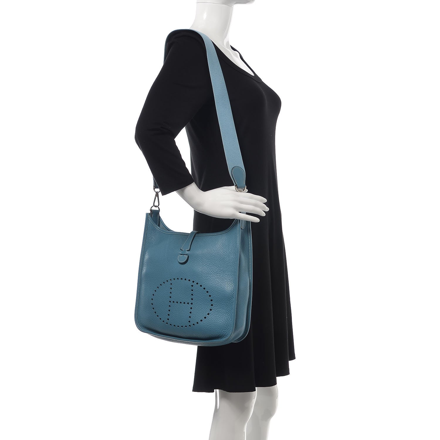 Hermes Taurillon Clemence Evelyne PM Blue Jean 2 of 8