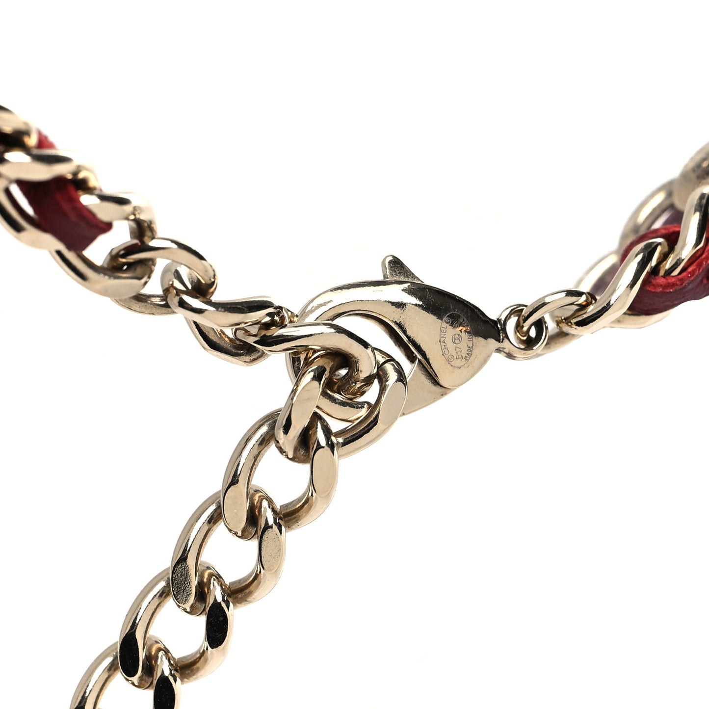 Lambskin Crystal Pearl Charm Long Necklace Red Gold
