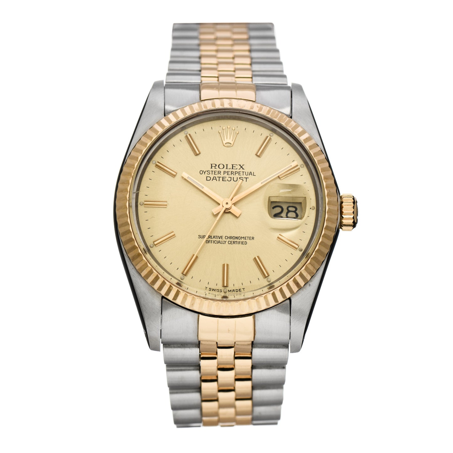 Stainless Steel 18K Yellow Gold 36mm Oyster Perpetual Datejust Watch Champagne 16013