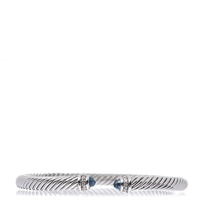 David Yurman Sterling Silver Diamond Blue Topaz 5mm Cable Classics Bracelet 1 of 4