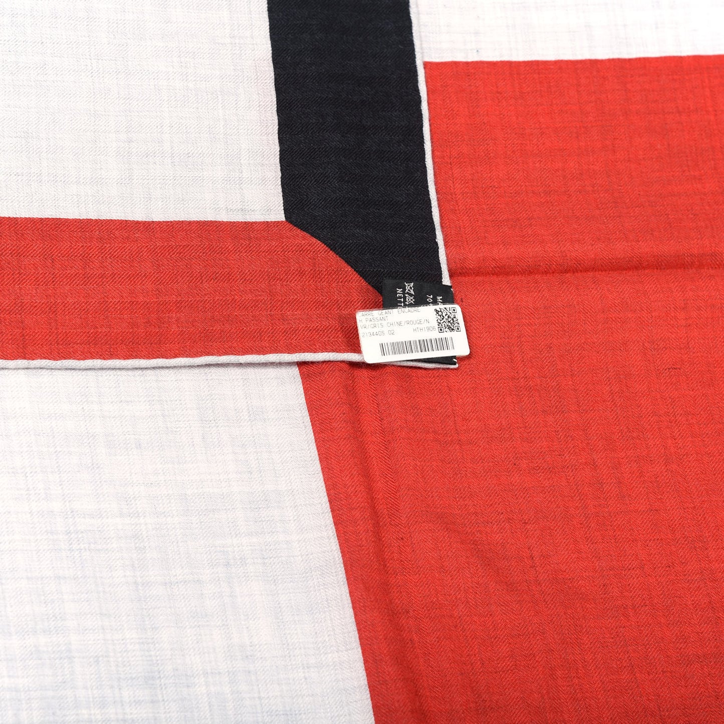 Cashmere Silk Encadre H Passant Giant Scarf 140 Gris Chine Rouge Black