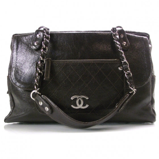 Glazed Caviar Pocket In The City Tote Dark Brown