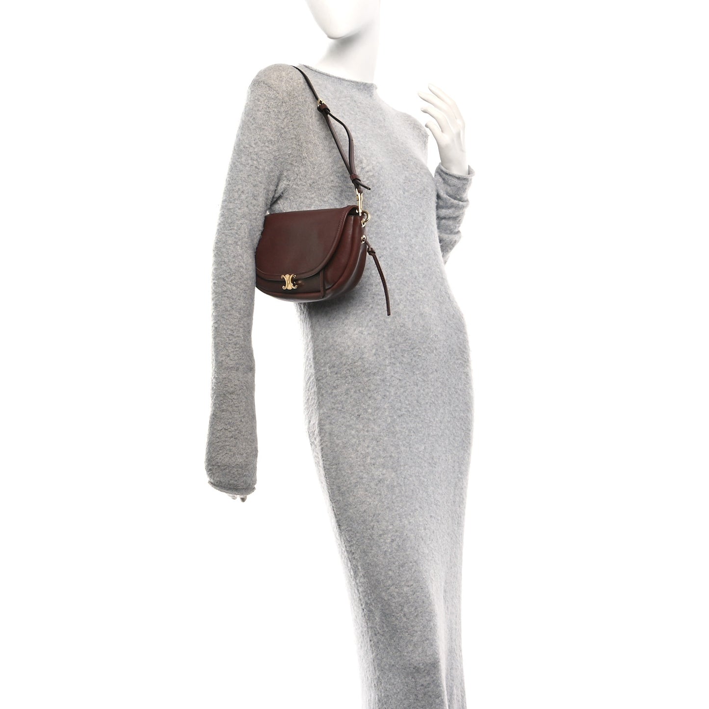 Shiny Lambskin Soft Triomphe Little Half Moon Bag Brick