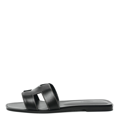Hermes Box Calfskin Oran Sandals 40.5 Black 1 of 9