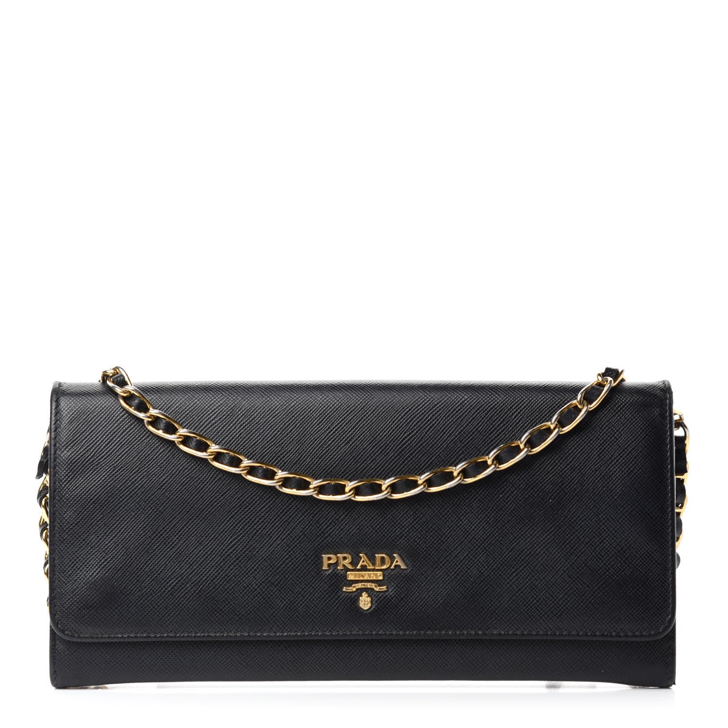Prada Saffiano Metal Oro Chain Wallet Black 1 of 10