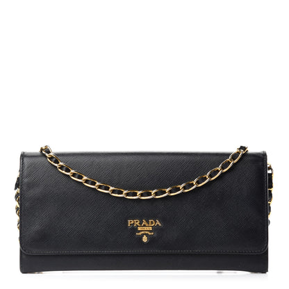 Prada Saffiano Metal Oro Chain Wallet Black 1 of 10