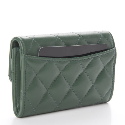 Chanel Lambskin Quilted Flap Card Holder Wallet Green 2 of 7