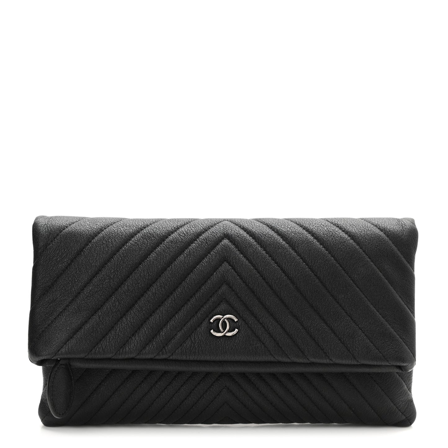 Calfskin Chevron CC Beauty Clutch Black