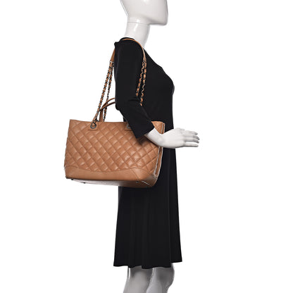 Chanel Calfskin Quilted Small Easy Shopping Tote Dark Beige 2 of 17