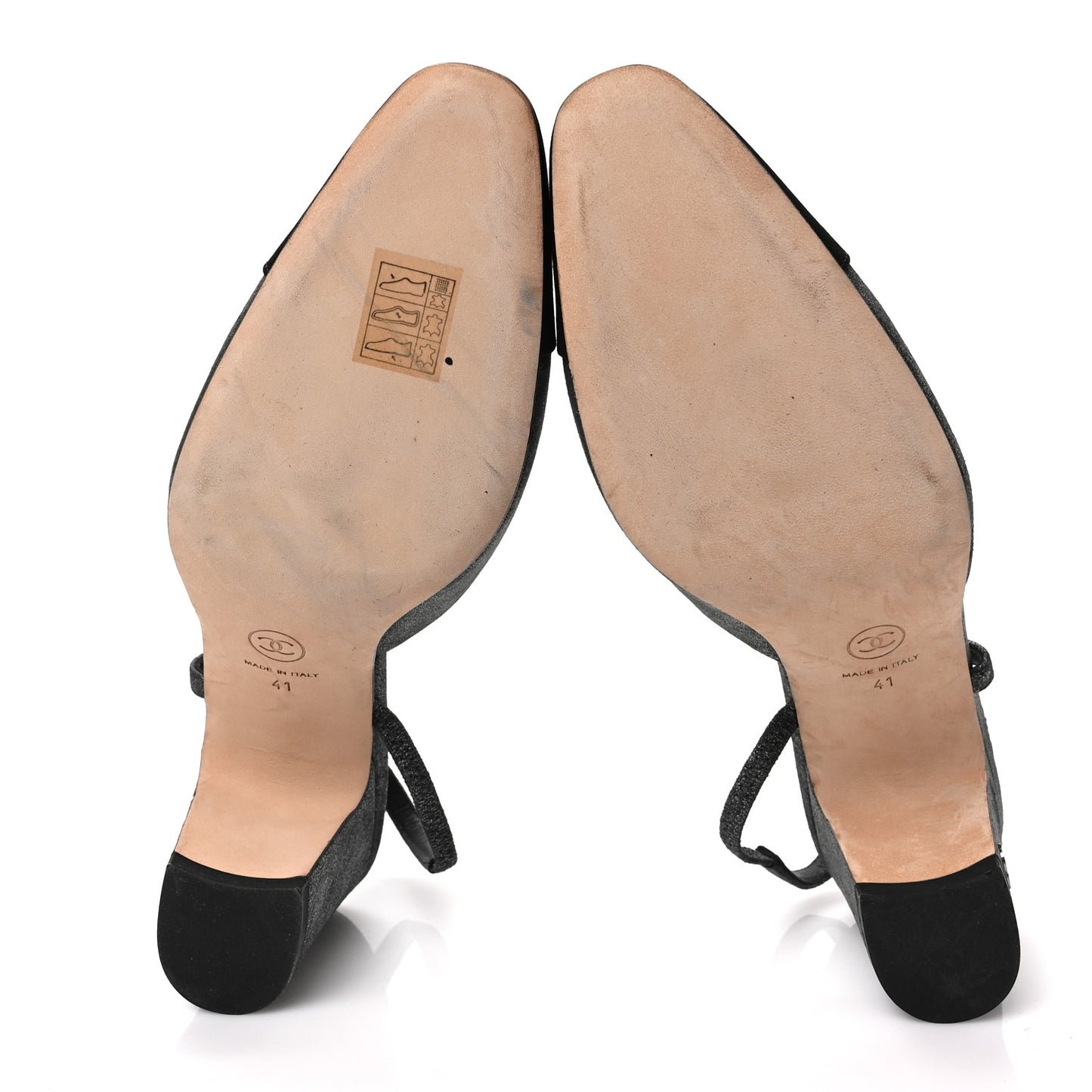 Lambskin Grosgrain Cap Toe CC Slingback Sandals 41 Black Silver