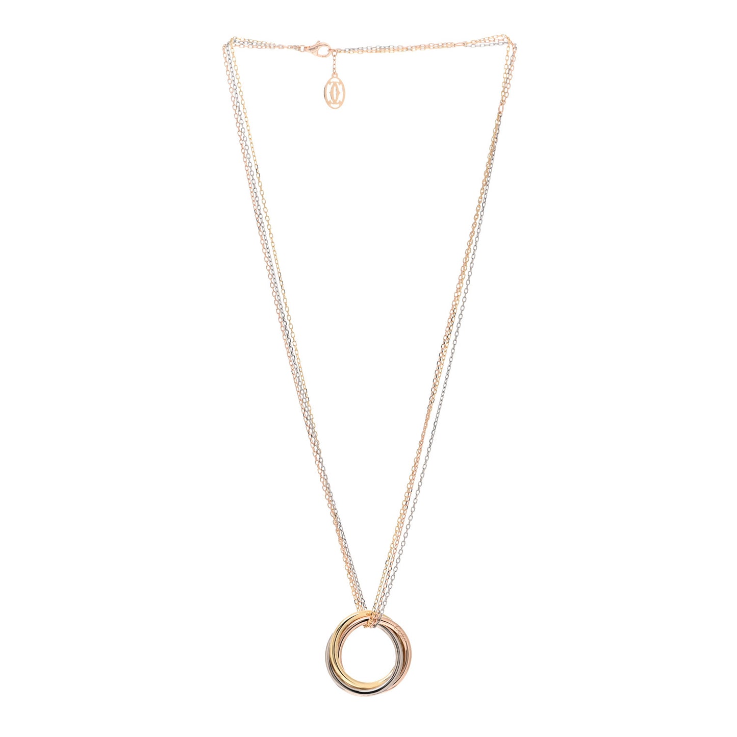 18K Pink Yellow White Gold Trinity Triple Chain Pendant Necklace