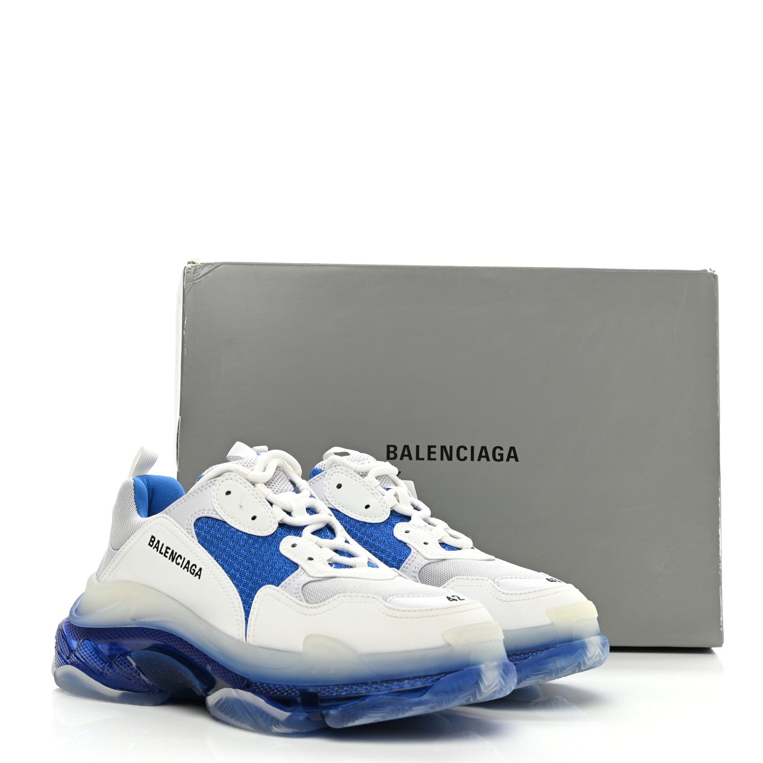 Balenciaga Fabric Mesh Clear Sole Mens Triple S Sneakers 42 White Blue Grey 11 of 11