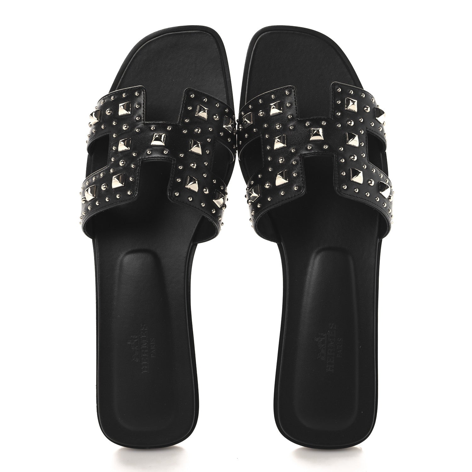 Hermes Calfskin Studded Oran Sandals 40 Black 2 of 10