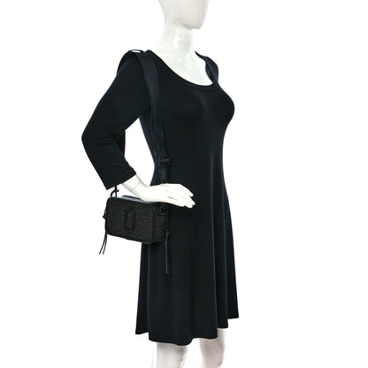 Marc Jacobs Calfskin Straw Small The Woven Snapshot DTM Camera Bag Black 3 of 9