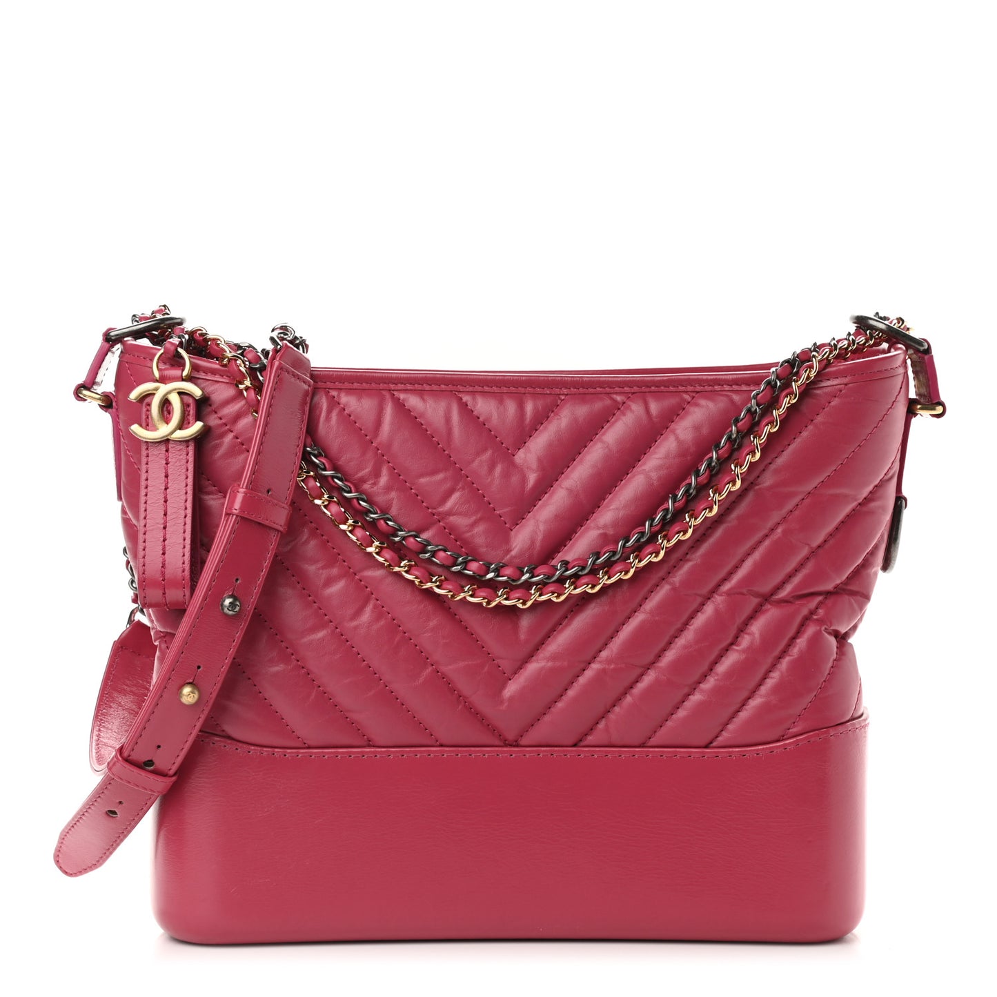 Aged Calfskin Chevron Quilted Medium Gabrielle Hobo Dark Pink