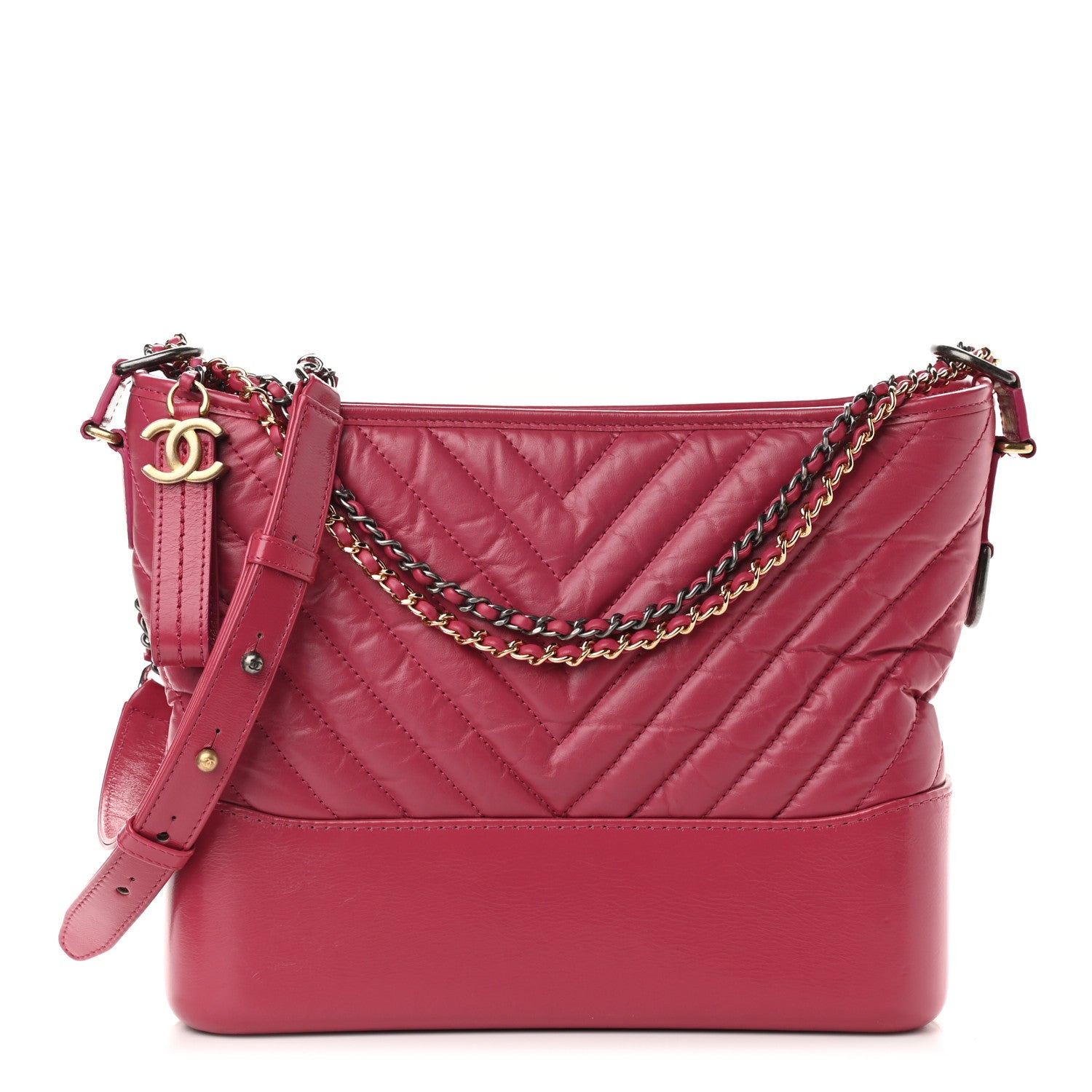 Chanel Aged Calfskin Chevron Quilted Medium Gabrielle Hobo Dark Pink 1 of 9